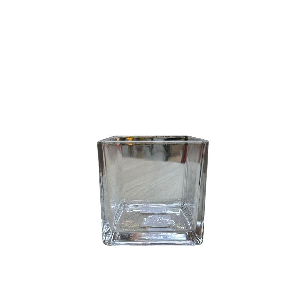 Vaso Decorativo Castiçal Porta Vela Quadrado de Vidro