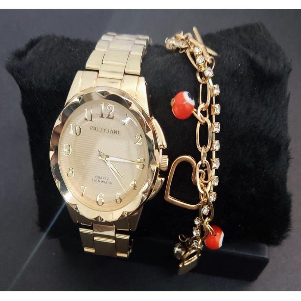 Conjunto Relógio Feminino Com Pulseira Na Caixa Kit Presente