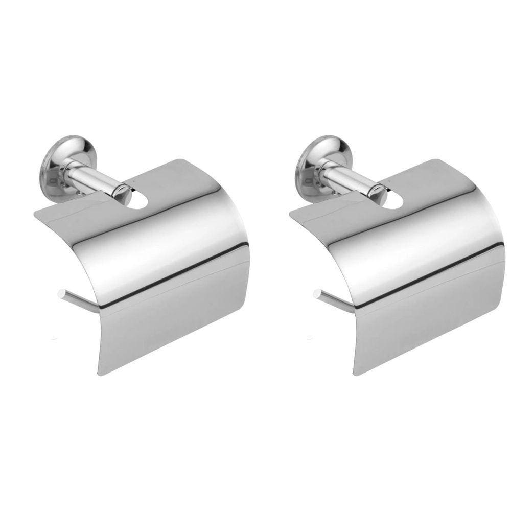 Kit 2 Suporte Papeleira Tampa Para Papel Higiênico Aço Inox