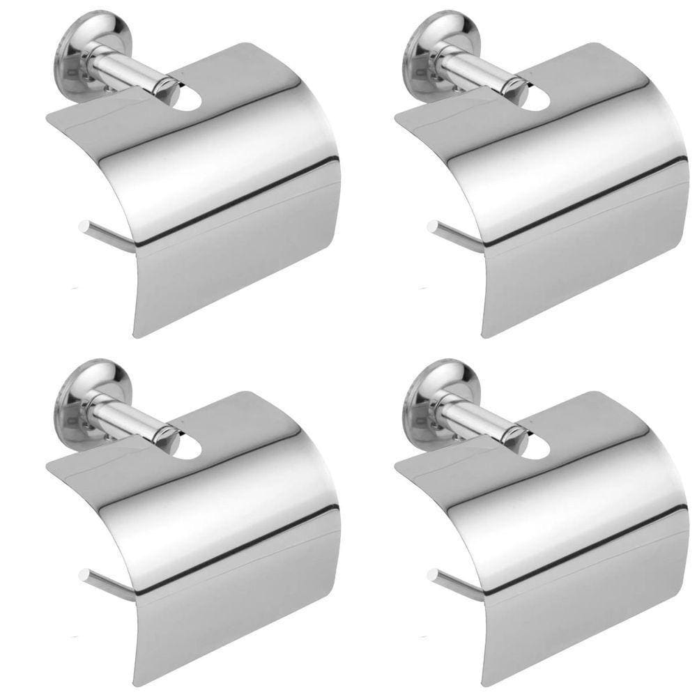Kit 4 Suporte Papeleira Tampa Para Papel Higiênico Aço Inox