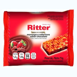 Barra de Cereais Ritter Morango e Cobertura Sabor Chocolate