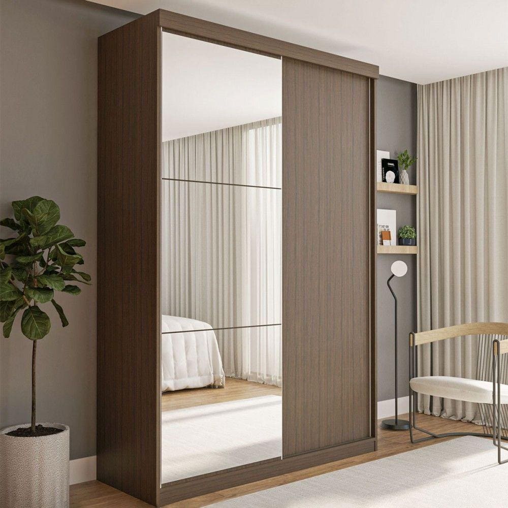 Guarda-Roupa Solteiro Salvador Plus 2 Portas de Correr 2 Gavetas Freijó - Minastex