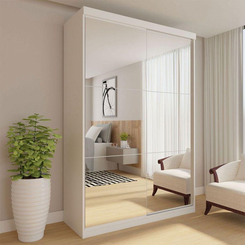 Guarda-Roupa Solteiro Salvador Top 2 Portas de Correr 2 Gavetas Branco - Minastex