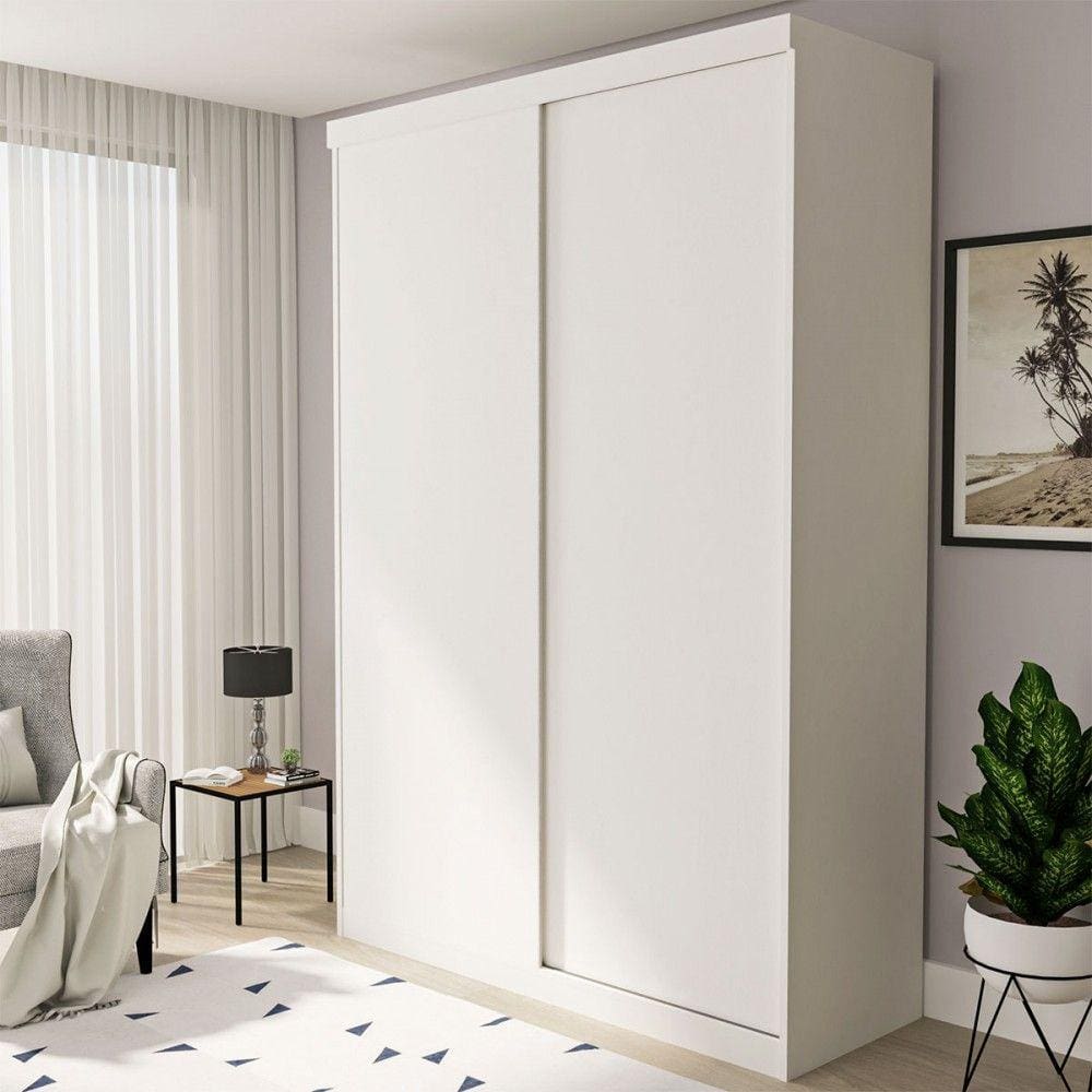 Guarda-Roupa Solteiro Salvador 2 Portas de Correr 2 Gavetas Branco - Minastex