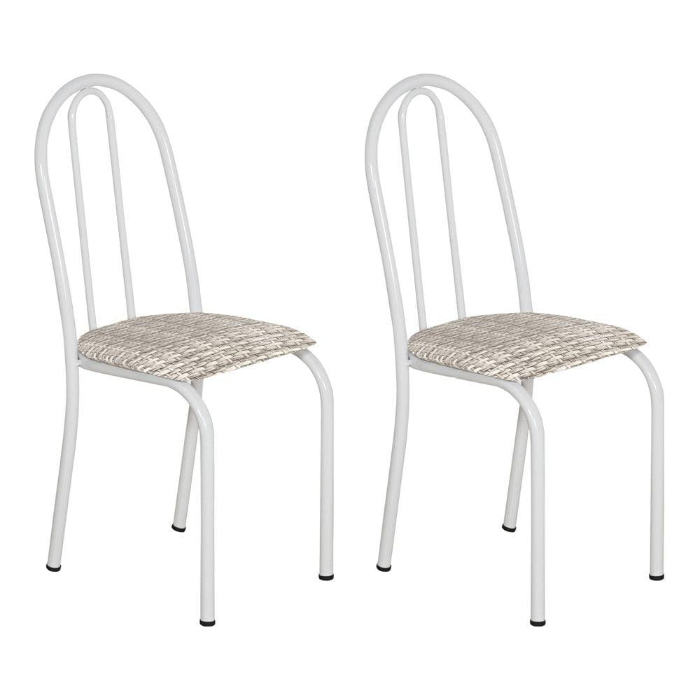 Kit 2 Cadeiras de Cozinha Califórnia Estampado Rattan Bege Pés de Ferro Branco - Pallazio