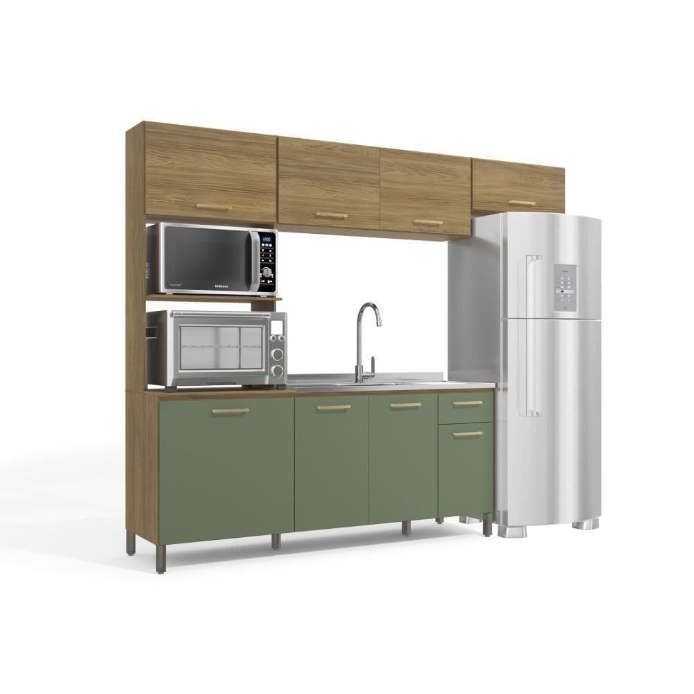 Cozinha Compacta 8 Portas 1 Gaveta Kappesberg Marrom Verde Oliva