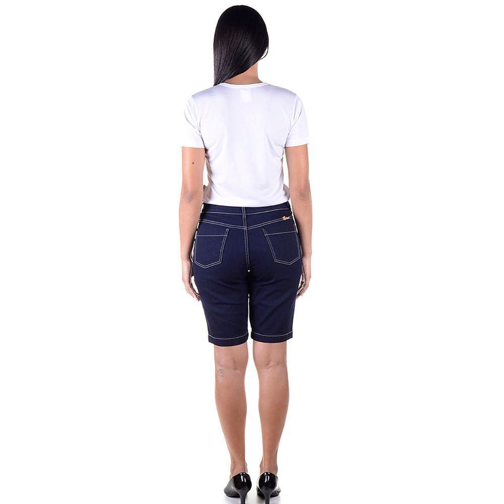 Bermuda Feminina Ciclista Tecido Jeans com Elastano Cintura Alta