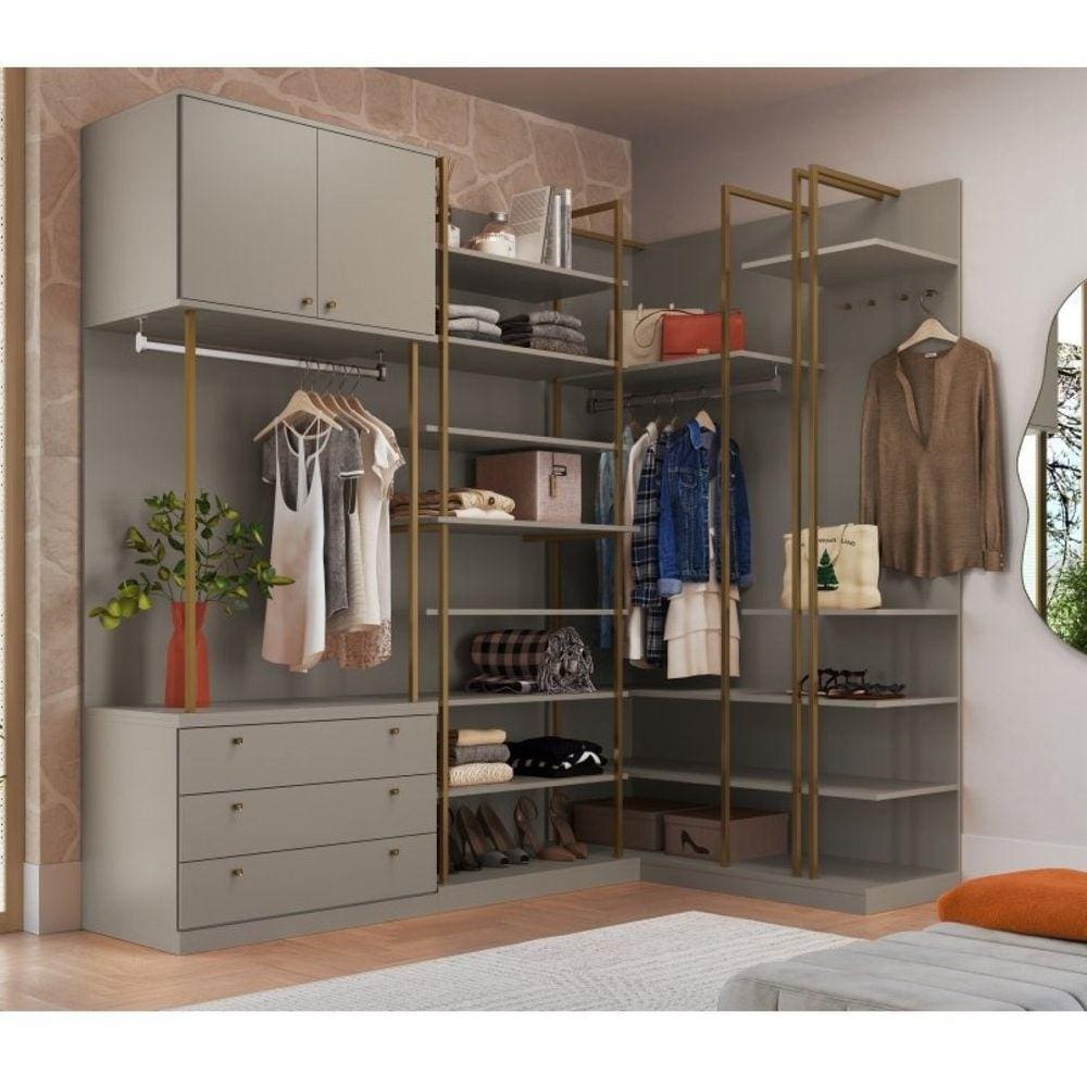 Módulo 3 Gavetas 2 Portas Guarda Roupa Closet Modulado Smart Tube Níquel