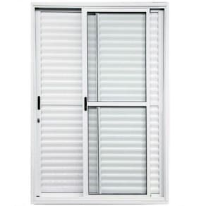 Porta De Alumínio de Correr Balcão 3 Folhas 2,10 X 1,50 Branca Linha 25 Com Fechadura