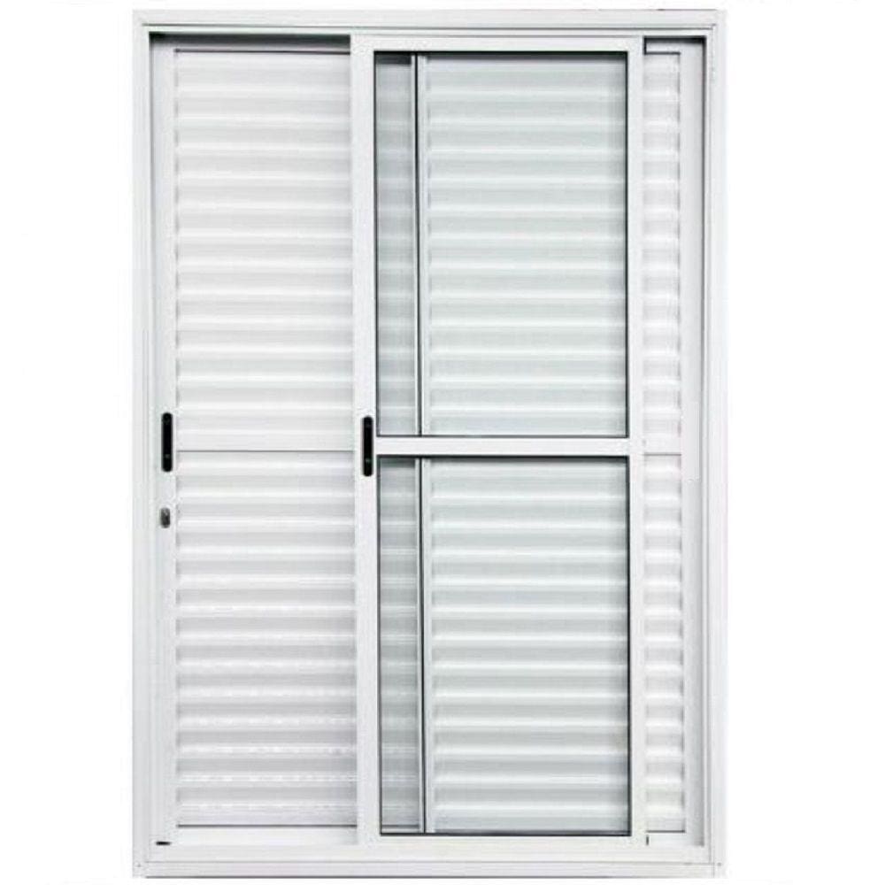 Porta De Alumínio de Correr Balcão 3 Folhas 2,10 X 1,20 Branca Linha 25 Com Fechadura
