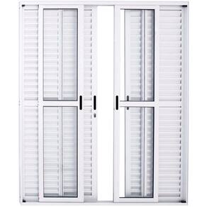 Porta De Alumínio de Correr Balcão 6 Folhas 2,10 X 1,80 Branca Linha 25 Com Fechadura