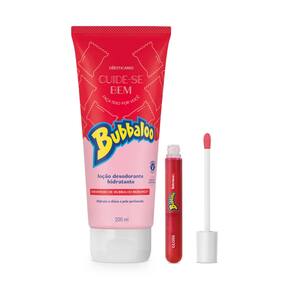 Bubbaloo Morango: Gloss 5ml+Hidratante Corporal 200ml
