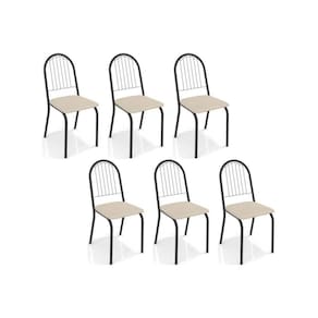 Cadeiras de Cozinha Noruega C077 Kit 6 Un Preto Fosco/Courano Nude - Kappesberg
