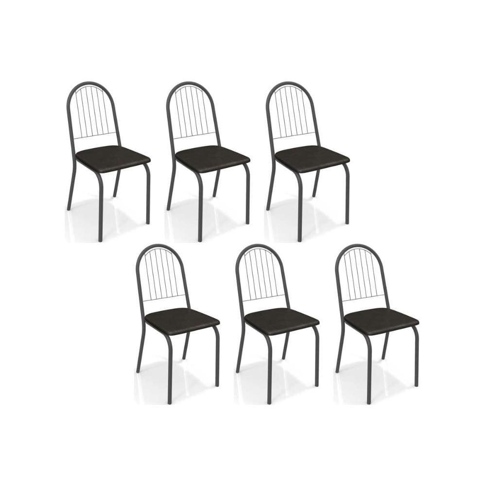 Cadeiras de Cozinha Noruega C077 Kit 6 Un Preto Fosco/Courano Preto - Kappesberg