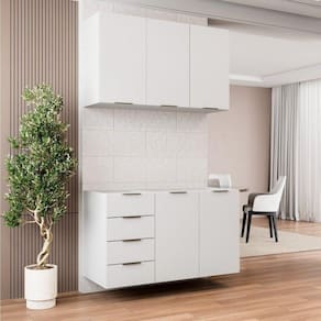 Cozinha Modulada 2 Peças sem Tampo 1 Aéreo 3 Portas e 1 Balcão Pia Ipanema Cabecasa Madeiramadeira Branco