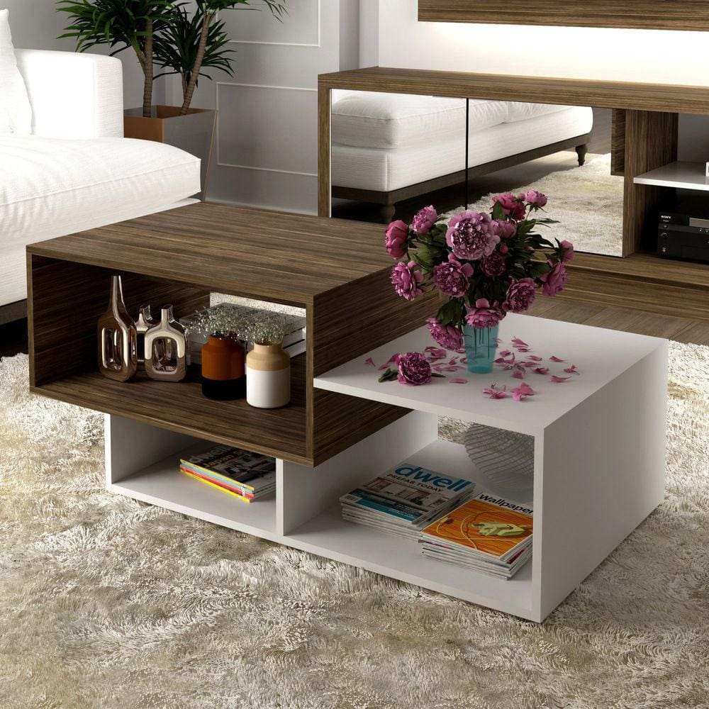 Mesa de Centro em Mdp Retangular Mc2228 Nogal/Branco