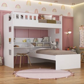 Beliche Infantil/Juvenil com Escrivaninha e Nichos Casatema Branco