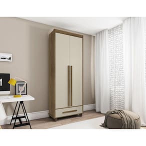 Guarda Roupa Solteiro com 2 Portas 1 Gavetas Dubai Cinamomo/Off White