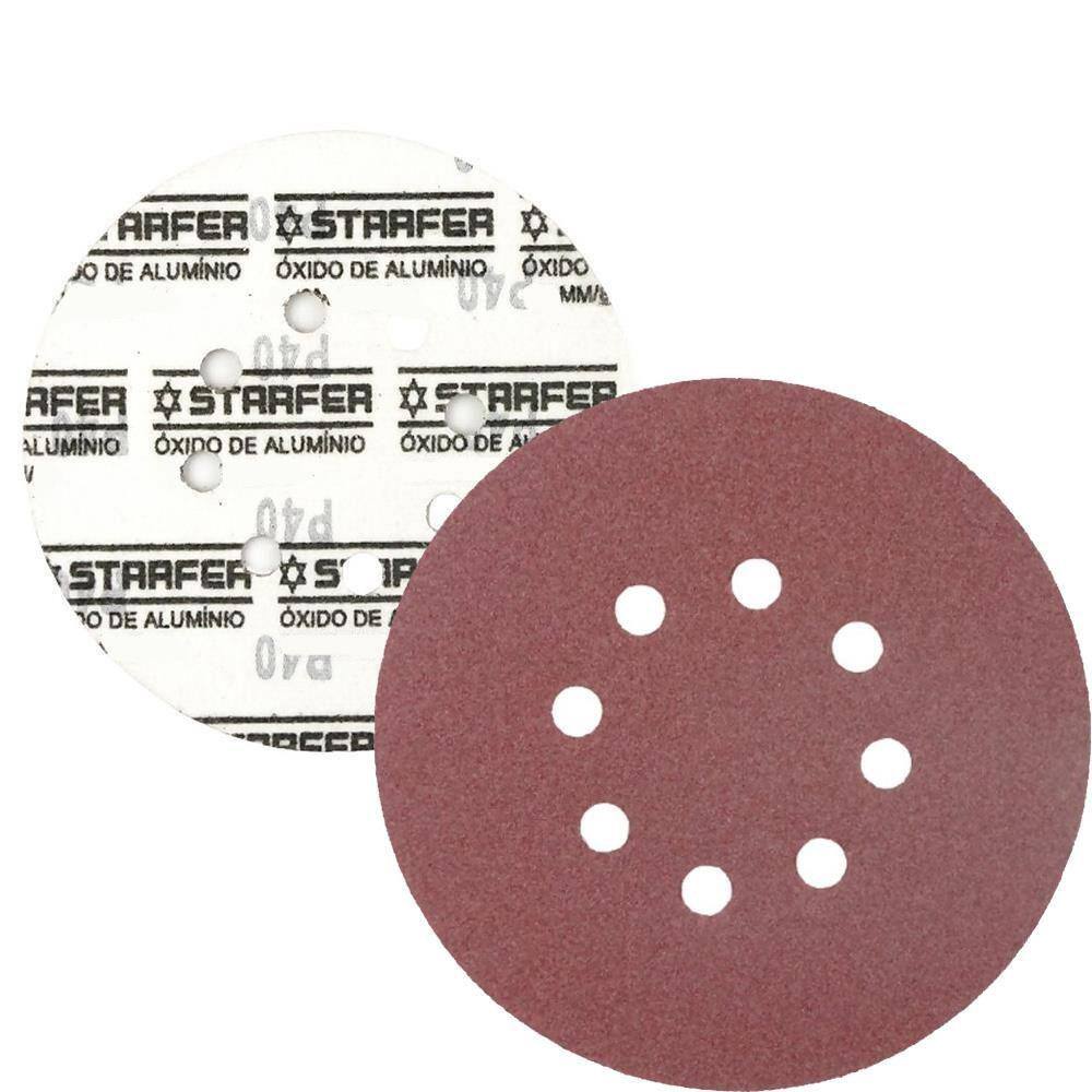 Kit 10 Disco de Lixa Fecho Aderente Vermelho Pluma 8 Furos 180mm Grão 100 - Starfer