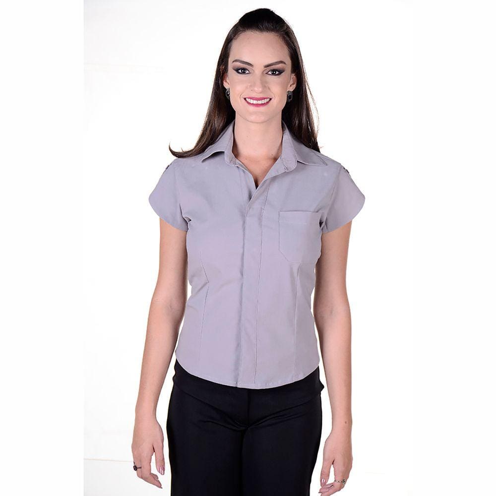 Camisete Feminina Profissional Manga Curta Tecido de Poplim - Cinza Claro