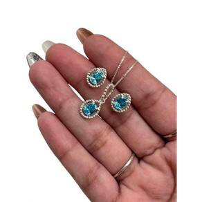 Conjunto Gota do mar Colar e brinco corrente 45cm prata 925