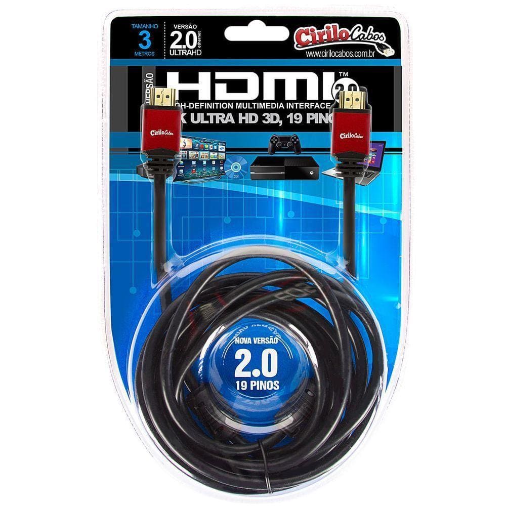 Cabo Hdmi 2.0, 19 Pinos 4k, Ultra Hd, 3d - 3 Metros