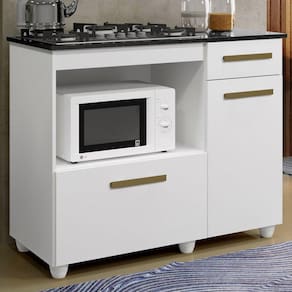 Balcão de Cozinha para Cooktop 4 Bocas Violeta 2 Portas 1 Gaveta Branco - Kaiki Móveis