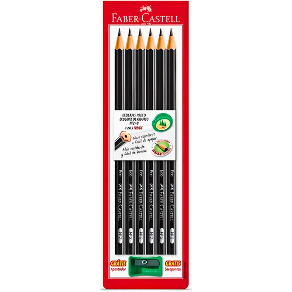 Lapis Preto Sextavado Pacote C/6 C/Apontador Faber Castell