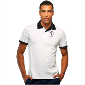 Camisa Pólo Corinthians Retrô Masculina Casual Branca Preta