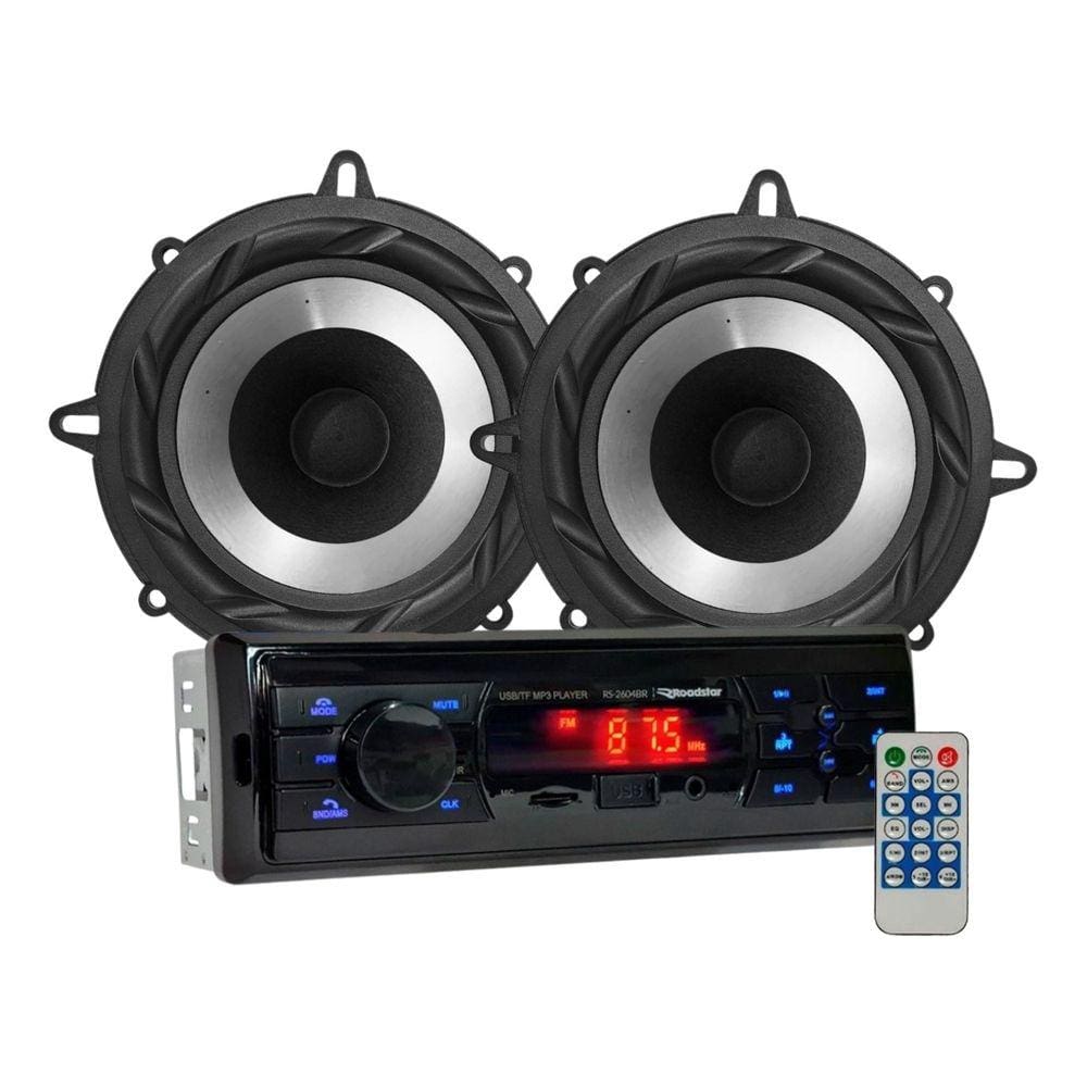Rádio Roadstar RS2604BR BT/USB/SD/FM/Auxiliar + 2 Alto Falantes 5 Bomber 100w