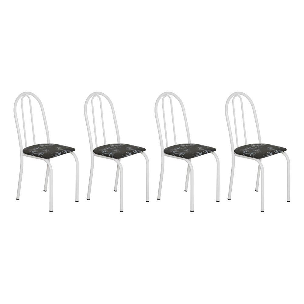 Kit 4 Cadeiras de Cozinha Califórnia Estampado Preto Florido Pés de Ferro Branco - Pallazio