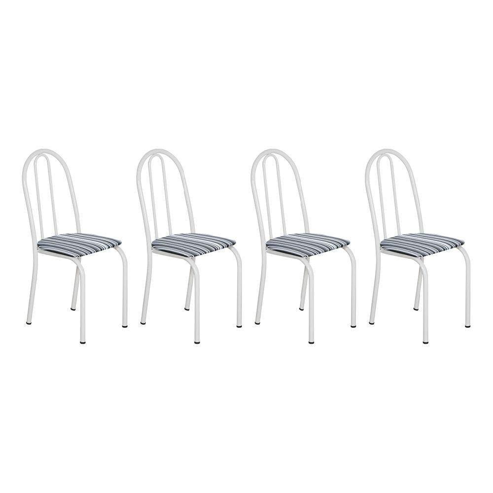 Kit 4 Cadeiras de Cozinha Califórnia Estampado Preto Listrado Pés de Ferro Branco - Pallazio