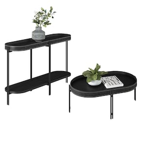 Kit Aparador e Mesa de Centro Industrial Para Sala de Estar Madri L01 Preto Clique Chique