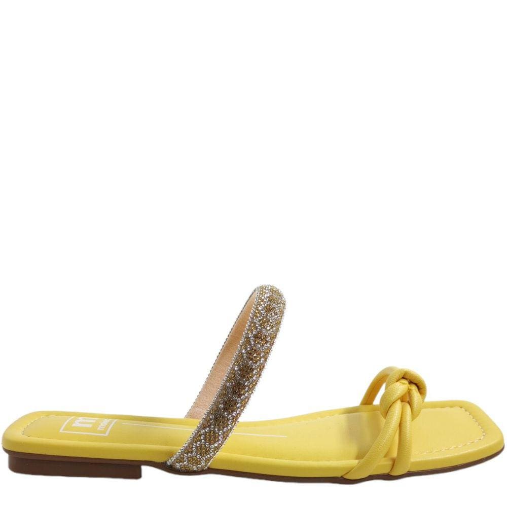 Tamanco Rasteira Feminino Casual com Strass Bico Quadrado Moleca 5462.128