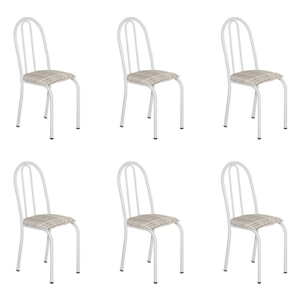 Kit 6 Cadeiras de Cozinha Califórnia Estampado Rattan Bege Pés de Ferro Branco - Pallazio