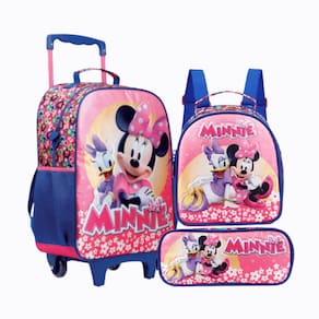 Kit Mochila de Carrinho Minnie R com Lancheira e Estojo