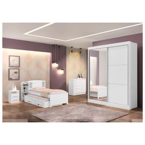 Guarda Roupa Solteiro 2 Portas 3 Gavetas - Atenas-Branco - Móveis D`Doro