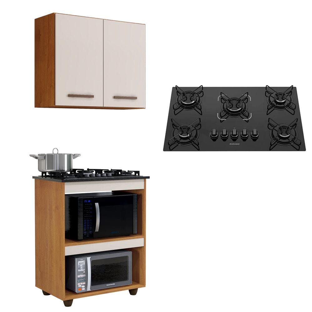 Kit Cozinha Balcão Armário Turim e Cooktop 5 Bocas Itatiaia