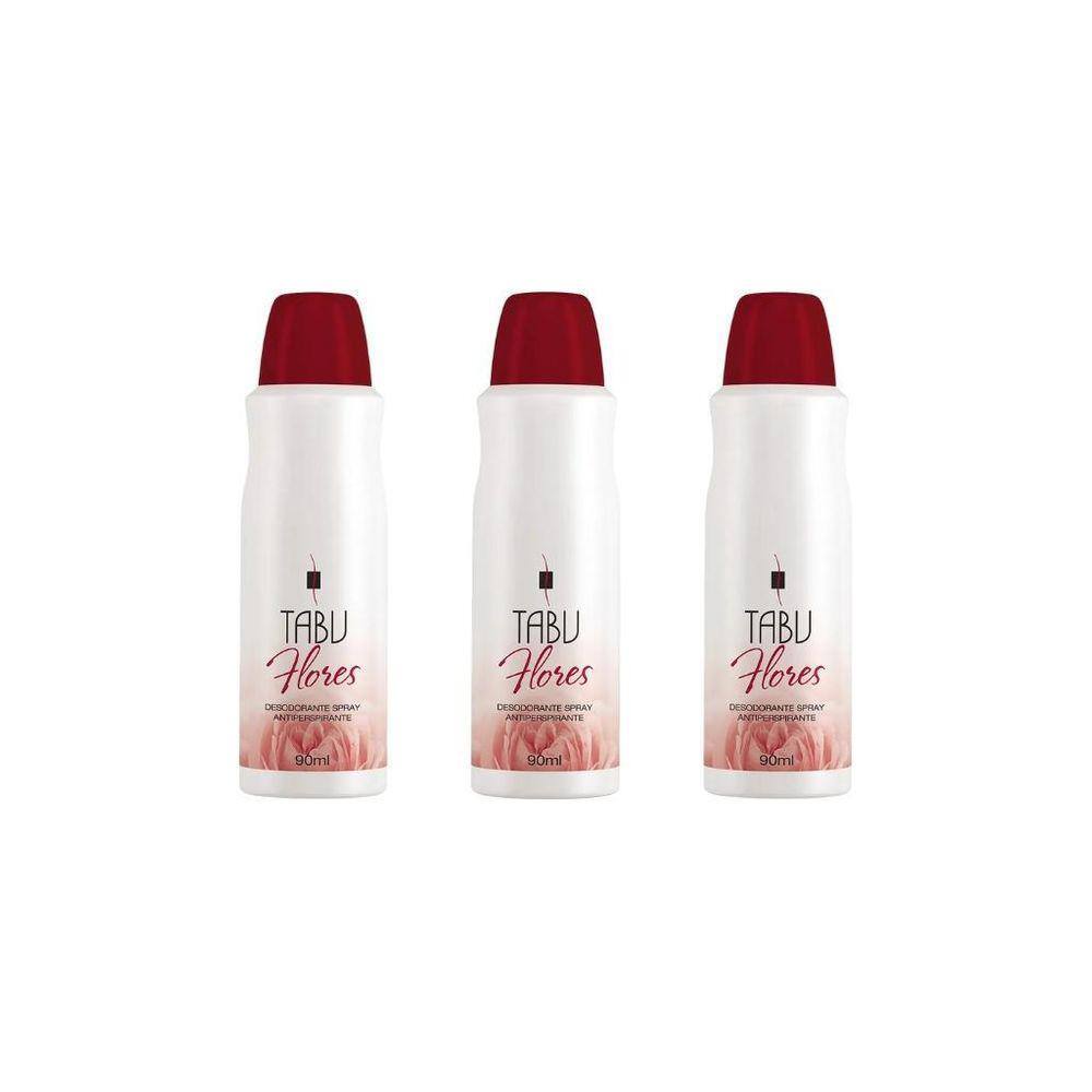 Desodorante Spray Tabu Flores 90Ml - Kit Com 3Un