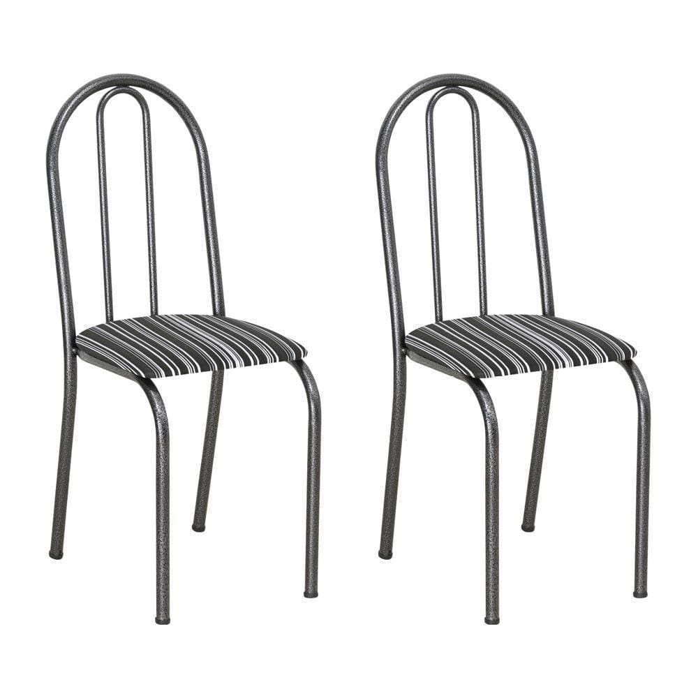 Kit 2 Cadeiras de Cozinha Califórnia Estampado Preto Listrado Pés de Ferro Preto - Pallazio