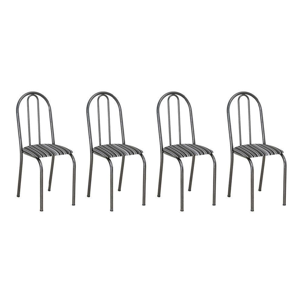 Kit 4 Cadeiras de Cozinha Califórnia Estampado Preto Listrado Pés de Ferro Preto - Pallazio