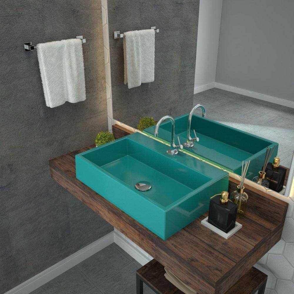 Kit Cuba RT55 com Torneira 1198 Metal e Válvula Click 1 Polegada e meia e Sifão Pvc e Flexível Compa Azul Turquesa