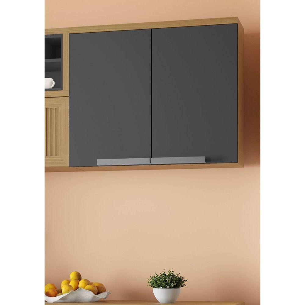 Armário Aéreo de Cozinha 80cm 2 Portas New Porto 100% Mdf Freijó/Grafite