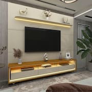 Rack com Painel para Tv até 85 Polegadas Led 3 Gavetas com Rodízios 220cm Royal/requinte Off White/Marromle-Off White