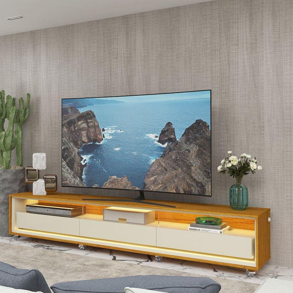 Rack para Tv até 85 Polegadas com Led com Rodízios 260cm Requinte Marromle/Off White