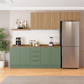Cozinha Modulada 4 Peças com Tampo 2 Aéreos e 2 Balcões Ipanema Cabecasa Madeiramadeira Verde/Amadeirado