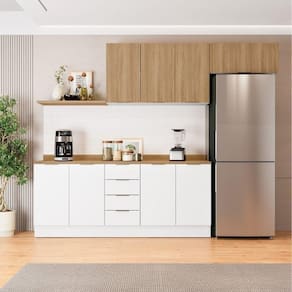Cozinha Modulada 4 Peças com Tampo 2 Aéreos e 2 Balcões Ipanema Cabecasa Madeiramadeira Branco/Amadeirado