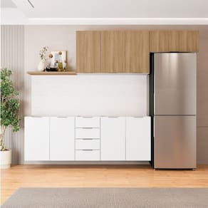 Cozinha Modulada 4 Peças sem Tampo 2 Aéreos e 2 Balcões 2 Portas Ipanema Cabecasa Madeiramadeira Branco/Amadeirado