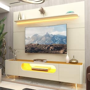 Rack com Painel para Tv até 85 Polegadas 1 Gaveta 2 Portas com Led 1 Prateleira Off White/Off White-Marromle