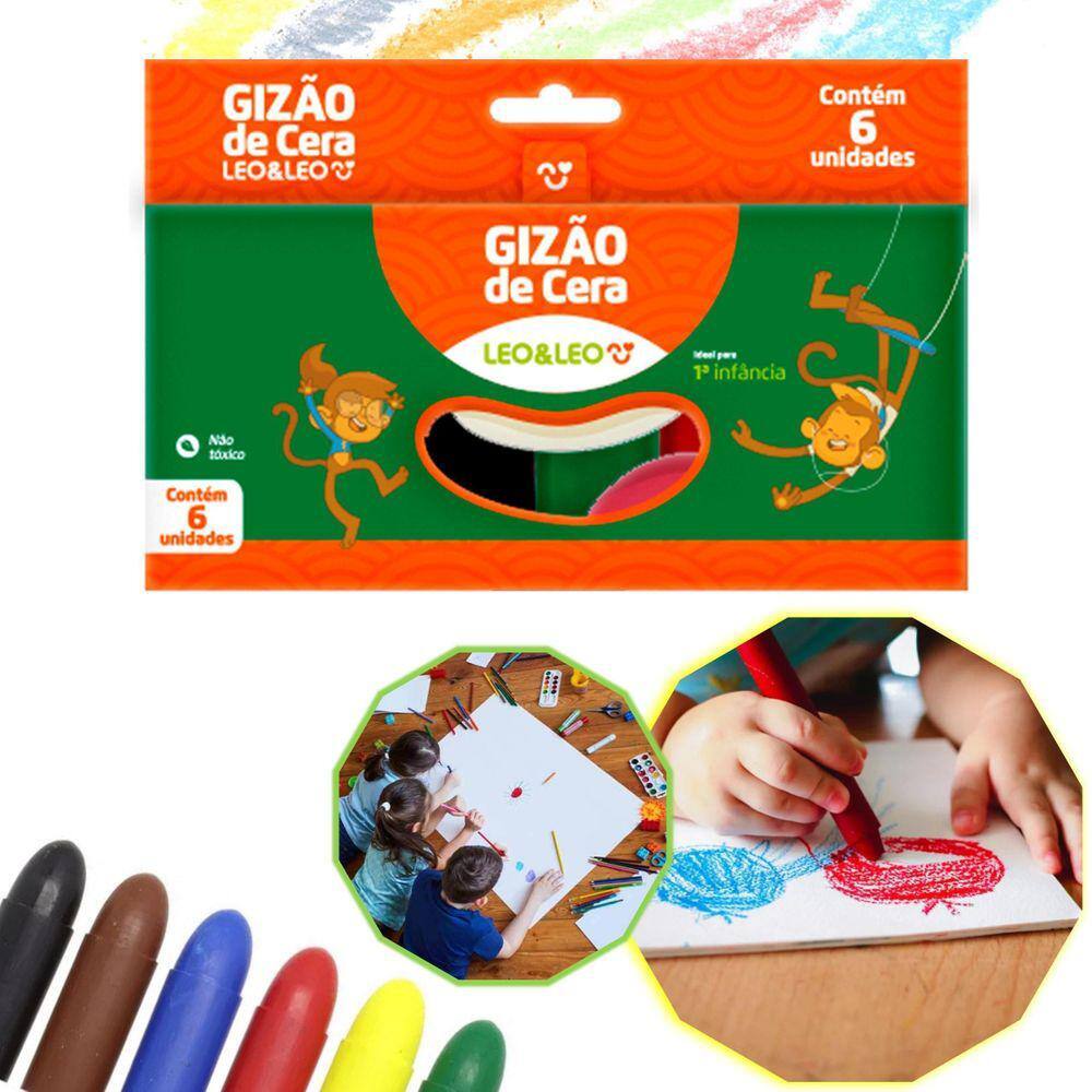 Gizão De Cera Meu 1 Giz Escolar Grosso Big 6 Cores Atoxico